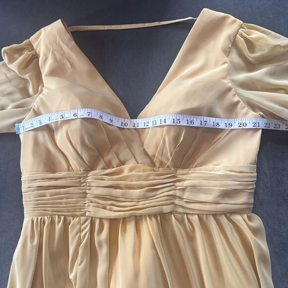 Women’s Full Length Long Sleeve Chiffon V-Neck Formal Dress Corset Back Size 16 - Picture 11 of 12